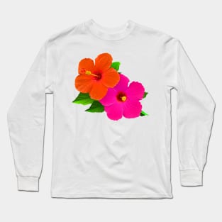 Hawaiian Hibiscus/Hot Pink/Orange Long Sleeve T-Shirt